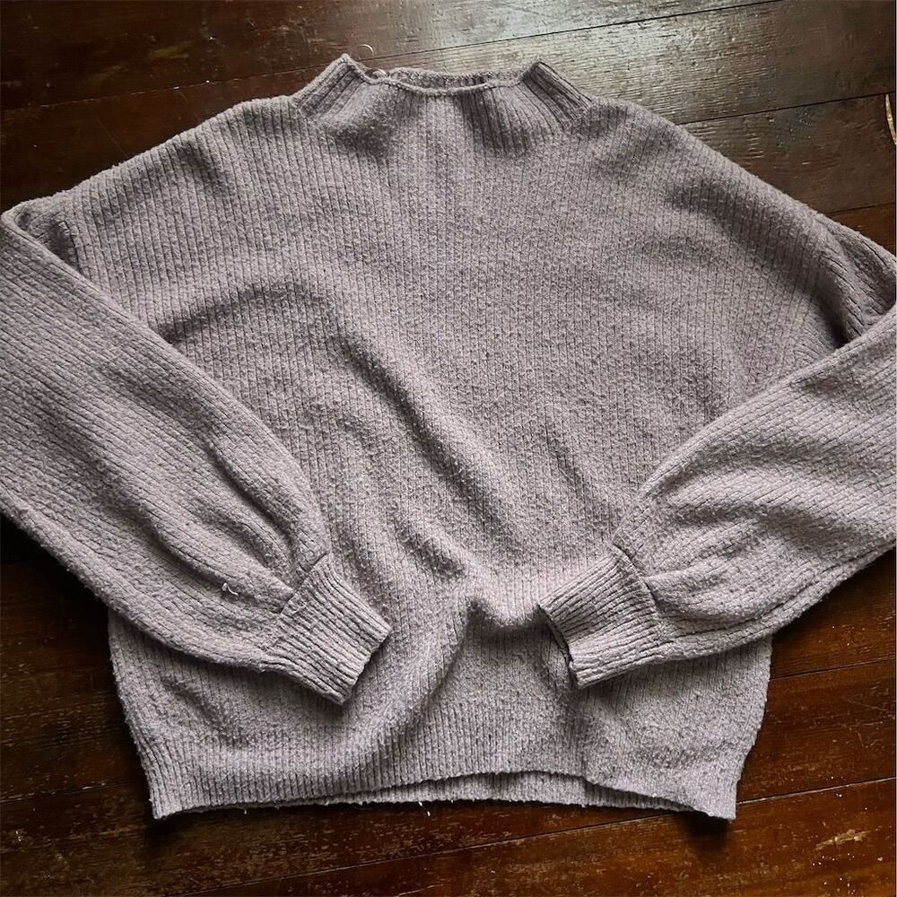 Pink Rose Women's Gray Pullover Sweater M Balloon Sleeve Casual